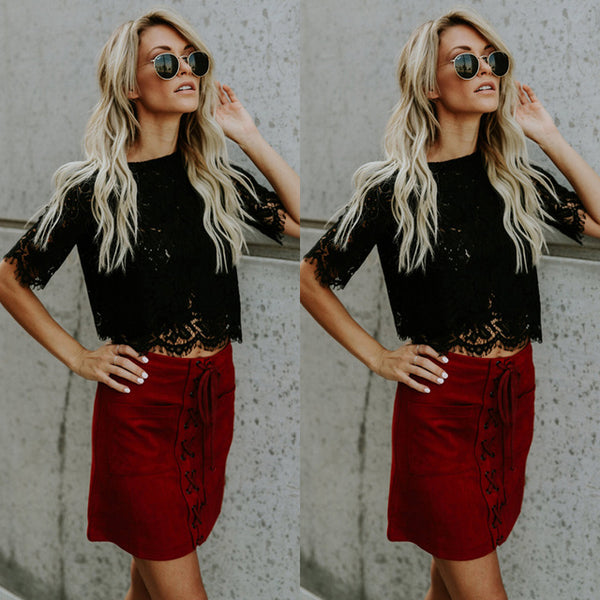 2019 Red Loose Blouse Women Short Sleeve Tops Shirt Casual Lace Tops Shirt Fashion Women Ladies Clothing Tops