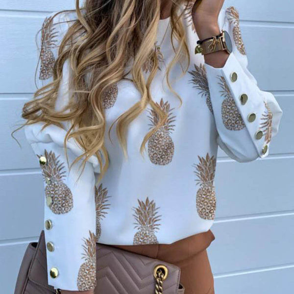 Pineapple Blouse Women's Shirt Ananas White Long Sleeve Fashion Woman Blouses 2020 Womens Tops and Blouse Elegant Top Female