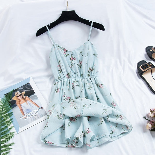 2019 New Women's Dress Sweet Summer Casual Fashion Bohemian Print Thin Strap Sleeveless Black Dress for Women