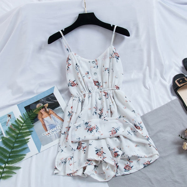 2019 New Women's Dress Sweet Summer Casual Fashion Bohemian Print Thin Strap Sleeveless Black Dress for Women