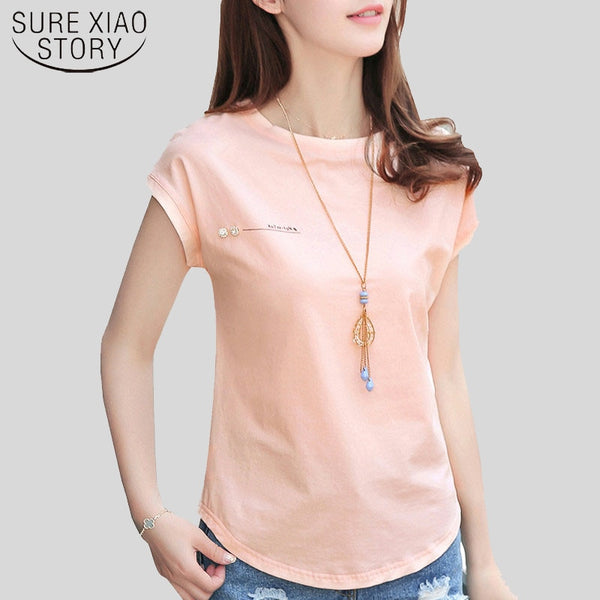 2019 New summer fashion blouses top Ladies Solid Short Sleeve Pink Camisetas Feminina plus size Letter womens clothing 2299 50