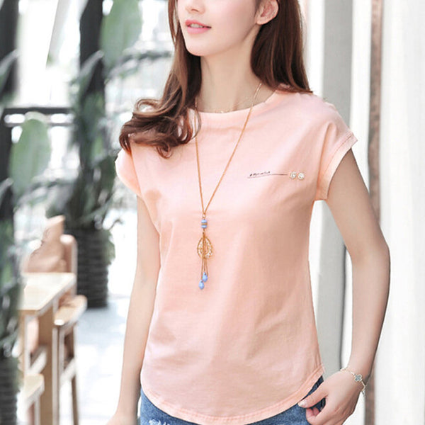 2019 New summer fashion blouses top Ladies Solid Short Sleeve Pink Camisetas Feminina plus size Letter womens clothing 2299 50