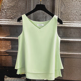 2020 Fashion Brand Women's blouse Tops Summer sleeveless Chiffon shirt Solid V-neck Casual blouse Plus Size 5XL Loose Female Top