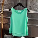 2020 Fashion Brand Women's blouse Tops Summer sleeveless Chiffon shirt Solid V-neck Casual blouse Plus Size 5XL Loose Female Top