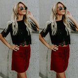 2019 Red Loose Blouse Women Short Sleeve Tops Shirt Casual Lace Tops Shirt Fashion Women Ladies Clothing Tops
