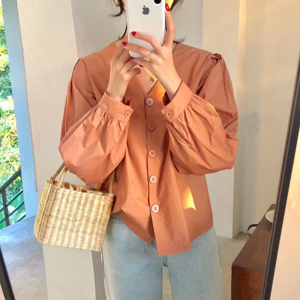 2020 Spring Summer White Blouses Tops Women V-neck Gothic Shirts Korean Fashion Vacation Tops Solid Color