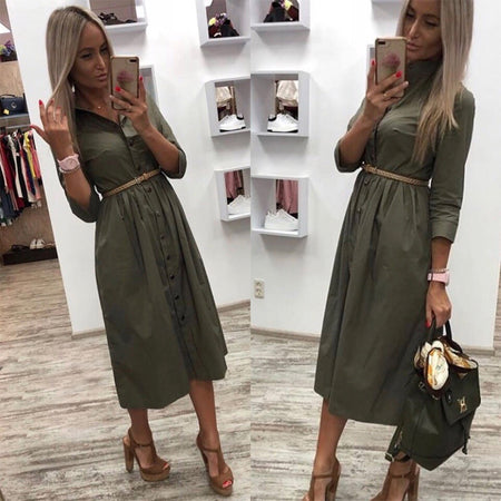 Women Fashion O-neck Solid Bow Elegant Straight Dress Spring Loose Mini Dresses 3/4 Sleeve Bow comfortable Plus Size