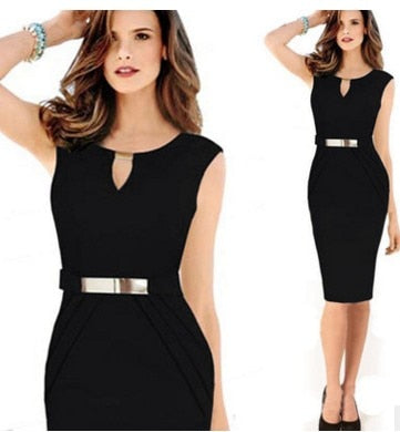 Women Summer Dress Fashion Hollow Out Sleeveless Pencil Dress Knee Length Women Casual Dresses Yellow Red Blue Black Plus Size