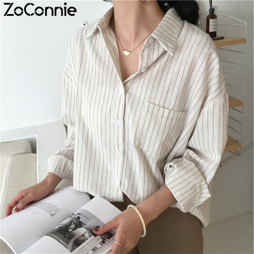 Classic Striped Blouse Women 2020 Spring Shirt OL Long Sleeve White Navy Blouses Casual Loose Shirts Fashion Femme Tops Blusas