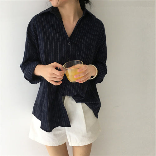 Classic Striped Blouse Women 2020 Spring Shirt OL Long Sleeve White Navy Blouses Casual Loose Shirts Fashion Femme Tops Blusas