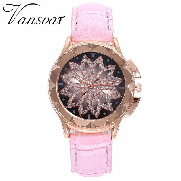 Fashion Women Rose Gold Flower Rhinestone Watch Luxury Casual Female Quartz Watch Relogio Feminino Drop Shipping