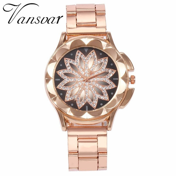 Fashion Women Rose Gold Flower Rhinestone Watch Luxury Casual Female Quartz Watch Relogio Feminino Drop Shipping