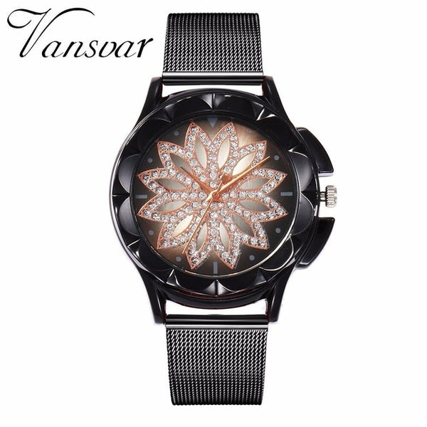 Fashion Women Rose Gold Flower Rhinestone Watch Luxury Casual Female Quartz Watch Relogio Feminino Drop Shipping