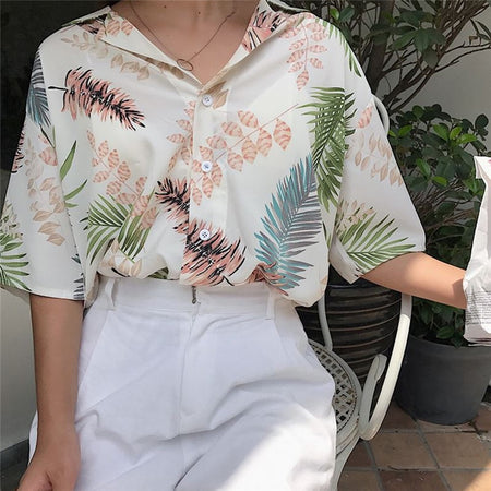 Women's Shirt Plus Size 5XL Tops Birds Printed Single Breasted Female Shirts 2020 Spring Summer Loose Casual Ladies Fashion Top