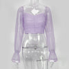 Cryptographic Square Collar Ruched Sexy Blouse Shirts Female See Through Mesh Polka Dot Fashion Long Sleeve Crop Tops Shirt