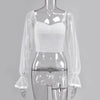Cryptographic Square Collar Ruched Sexy Blouse Shirts Female See Through Mesh Polka Dot Fashion Long Sleeve Crop Tops Shirt