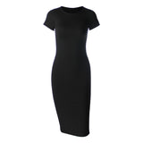 Cotton Long Spring Party Dress Fashion Solid O-Neck Short Sleeve Office Lady Summer Dress Plus Size Slim Casual Pencil Vestidos