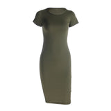 Cotton Long Spring Party Dress Fashion Solid O-Neck Short Sleeve Office Lady Summer Dress Plus Size Slim Casual Pencil Vestidos
