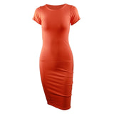 Cotton Long Spring Party Dress Fashion Solid O-Neck Short Sleeve Office Lady Summer Dress Plus Size Slim Casual Pencil Vestidos