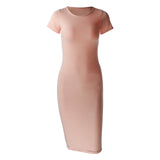 Cotton Long Spring Party Dress Fashion Solid O-Neck Short Sleeve Office Lady Summer Dress Plus Size Slim Casual Pencil Vestidos