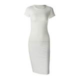 Cotton Long Spring Party Dress Fashion Solid O-Neck Short Sleeve Office Lady Summer Dress Plus Size Slim Casual Pencil Vestidos