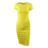 Cotton Long Spring Party Dress Fashion Solid O-Neck Short Sleeve Office Lady Summer Dress Plus Size Slim Casual Pencil Vestidos