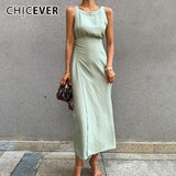 CHICEVER Summer Sleeveless Solid Dress Women O Neck Off Shoulder High Waist Bandage Elegant Midi Dresses Female Fashion 2020 New