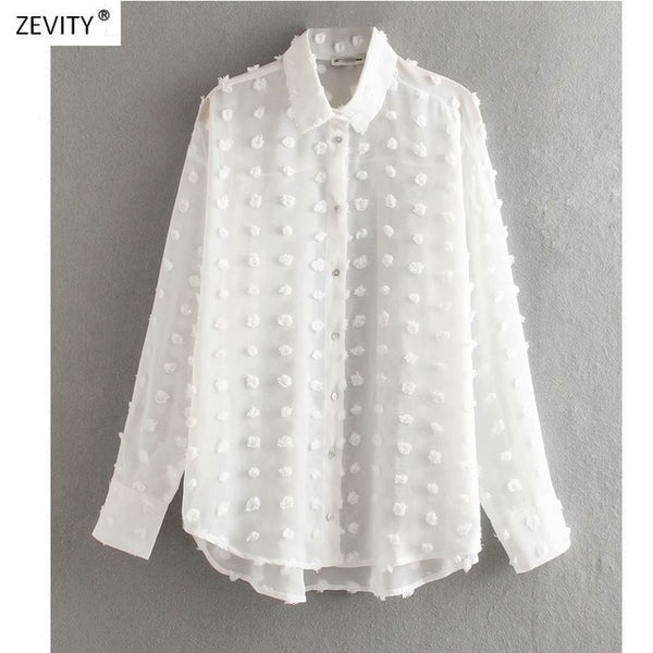new women fashion dot stitching casual chiffon blouse shirt women long sleeve chic blusas perspective white chemise tops LS3725