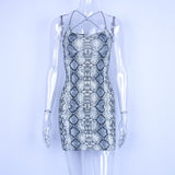 Hugcitar backless sexy bodycon mini dress 2019 summer autumn women fashion club snake print club sleeveless clothes