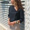 Aachoae Blouse 2020 Fashion Long Sleeve Women Blouses and Tops Skew Collar Solid Office Shirt Casual Tops Blusas Chemise Femme