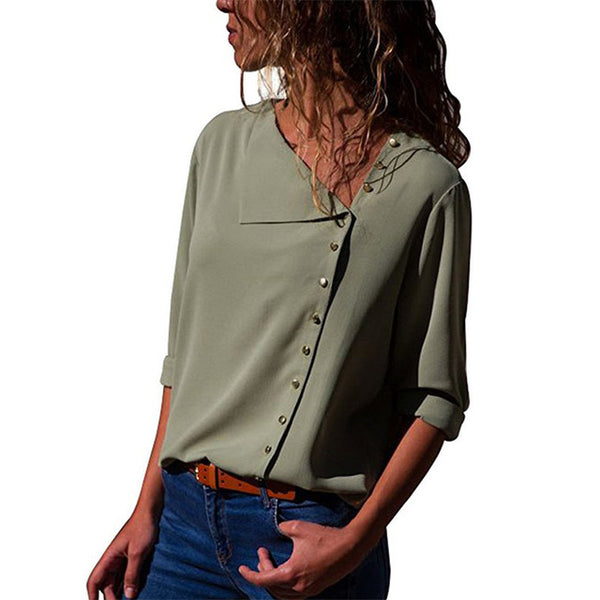 Aachoae Blouse 2020 Fashion Long Sleeve Women Blouses and Tops Skew Collar Solid Office Shirt Casual Tops Blusas Chemise Femme
