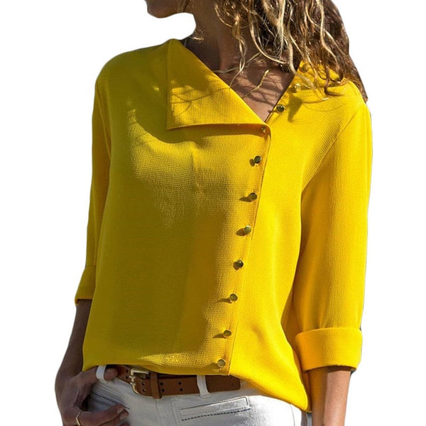 Aachoae Blouse 2020 Fashion Long Sleeve Women Blouses and Tops Skew Collar Solid Office Shirt Casual Tops Blusas Chemise Femme