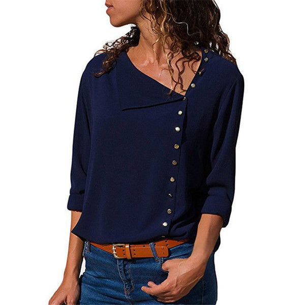 Aachoae Blouse 2020 Fashion Long Sleeve Women Blouses and Tops Skew Collar Solid Office Shirt Casual Tops Blusas Chemise Femme