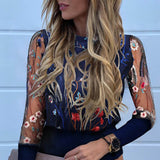 New Women Mesh Sheer Blouse See-through Puff Long Sleeve Blouse Fashion Pearl Transparent White Shirt Female Blusas Autumn Tops
