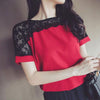 Korean Fashion Chiffon Women Blouses Lace Short Sleeve Pink Women Shirts Plus Size 4XL/5XL Womens Tops Blusas Femininas Elegante
