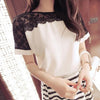 Korean Fashion Chiffon Women Blouses Lace Short Sleeve Pink Women Shirts Plus Size 4XL/5XL Womens Tops Blusas Femininas Elegante