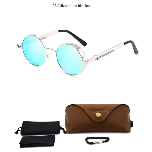 Classic Gothic Steampunk Sunglasses Polarized Men Women Brand Designer Vintage Round Metal Frame Sun Glasses High Quality UV400