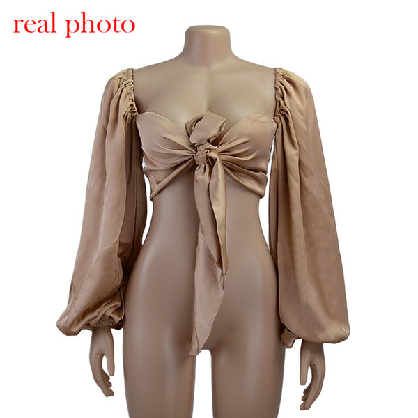 Cryptographic Sexy Backless Fashion Square Collar Cotton Women Shirts Batwing Sleeve Solid Crop Tops Women Tops And Blouses 2020