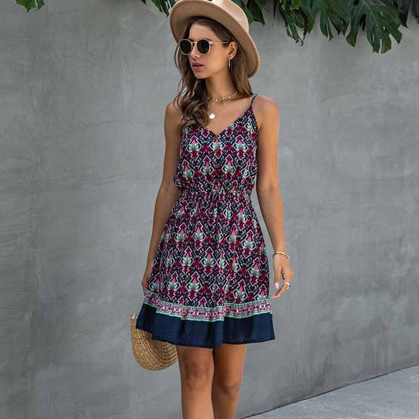 Lossky Summer Women Dress Buttons Cotton Mini Sundress Fashion Sexy Short Backless Slip Elastic Waist 2020 Sleeveless Dresses