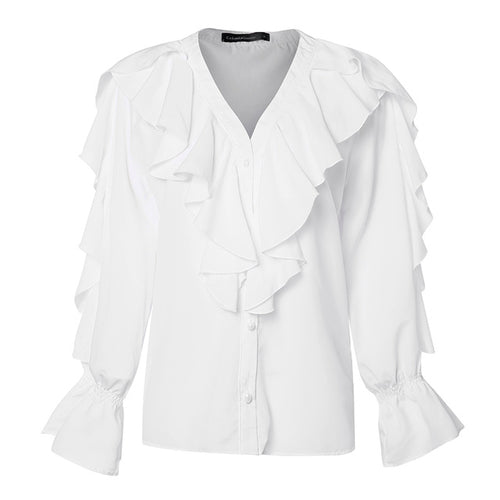 Women's Blouse 2020 Celmia Summer Ruffled Stylish Top Plus Size Sexy V neck Long Sleeve Shirt Female Casual Buttons Sweet Blusas