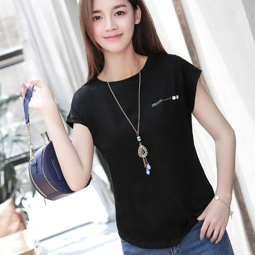 2019 New summer fashion blouses top Ladies Solid Short Sleeve Pink Camisetas Feminina plus size Letter womens clothing 2299 50