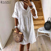 ZANZEA 2020  Summer Lace Dress Women's Sundress Fashion Flare Sleeve Short Vestido Female Bohemian V Neck Party Shirt Robe Femme