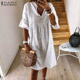 ZANZEA 2020  Summer Lace Dress Women's Sundress Fashion Flare Sleeve Short Vestido Female Bohemian V Neck Party Shirt Robe Femme